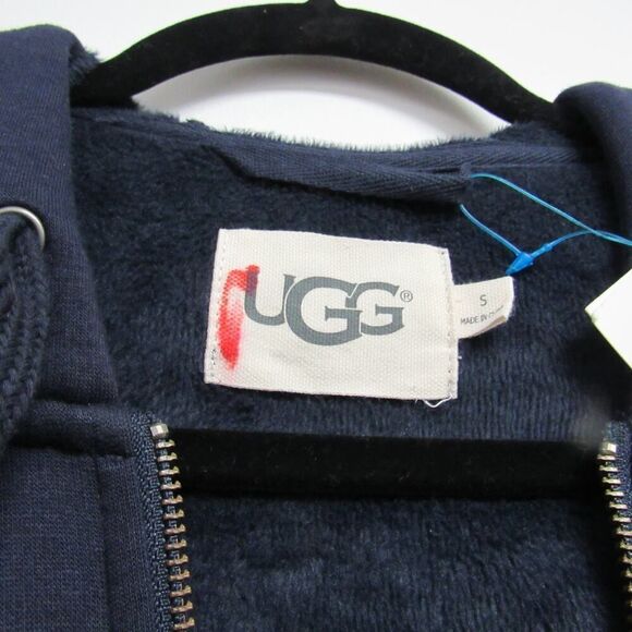 UGG Men Small Elliot Navy Blue Fleece Lined Full Zip Hooded Jacket - Picture 3 of 4